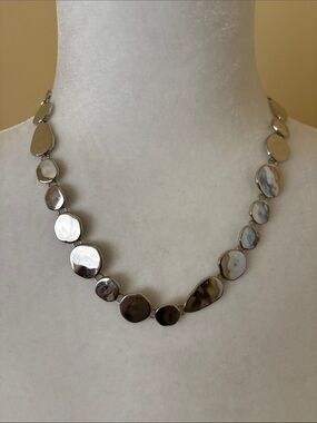 Polished Silver Organic Disc Necklace - Women Jewelry